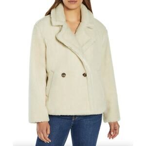 GAP Sherpa Jacket Coat Birch Off White Double Breasted Faux Fur Size Large